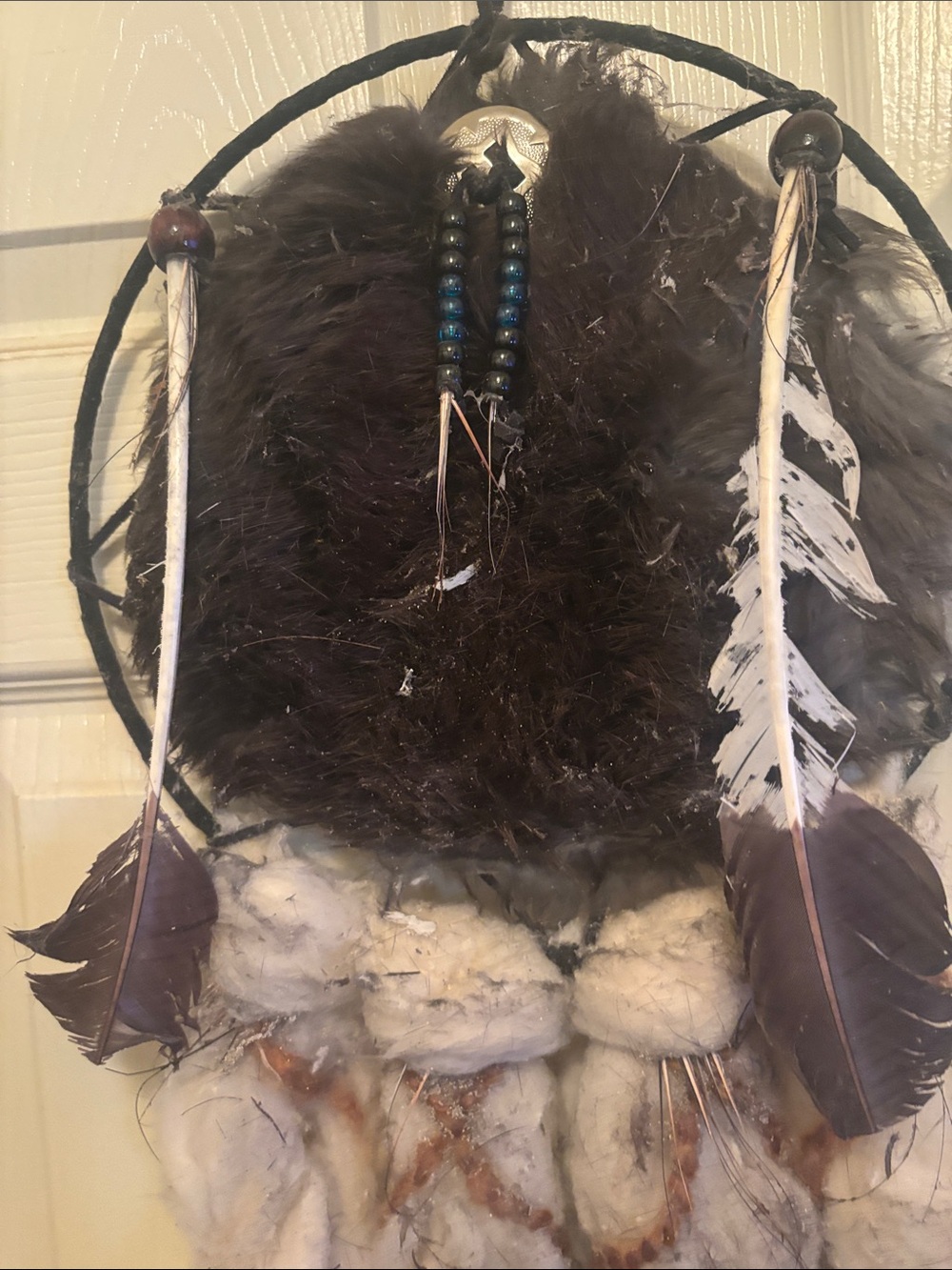Decorative Rabbit Fur and Leather Dreamcatcher - Picture 2 of 4